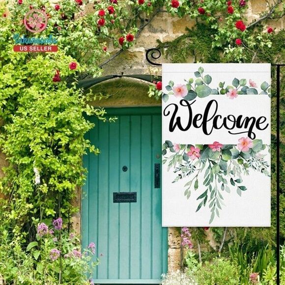 Spring Welcome Garden Flag: Spring Flower Yard Flag 12X18 Inch Floral Welcome - Picture 1 of 9